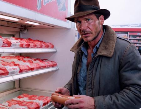 Indianajones Person in documentary about (convenience stores:1.8) in Antarctica. ((snow:1.4)),  <lora:Indiana Jones SDXL -Trigger is Indianajones Person:1>  The microwaves cooking hotdogs are Explosion Artstyle