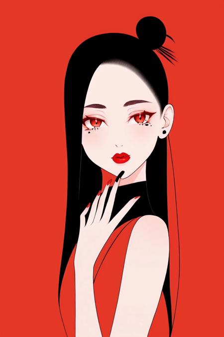 1girl, solo, hair bun, looking at viewer, mole under eye, hair ornament, beads, abstract, mole, brown hair, upper body, portrait, jewelry, red lips, long hair, hand up
guomo,gradient,<lora:Fisher_Abstract ink v0.7:1>,