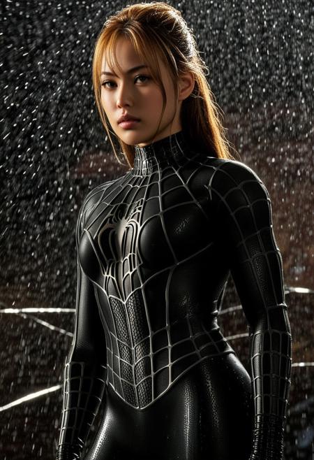 score_9, score_8_up, score_7_up, best quality, realistic, masterpiece, beautiful detail, hyperrealistic, ((1girl, woman body, big breasts)), amazing detailed full body of a cute japanese girl, cute face, wearing a realistic and highly detailed black raimi spider-man suit, ((huge muscular girl)), professional model wears ultra - detailed black raimi spider - man suit, ultra - detailed and grained black raimi spiderman suit, suit covered entire body and hand, black spiderman gloves, wet, close up, octane render, highly detailed, volumetric, dramatic lighting, (highest quality:1.1), (HDR:1.3), (top quality, best quality), realistic, high definition, masterpiece, 8k, best quality, best illumination, best shadow, an extremely delicate and beautiful, finely detail, depth of field, classic, highres, perfect lighting,