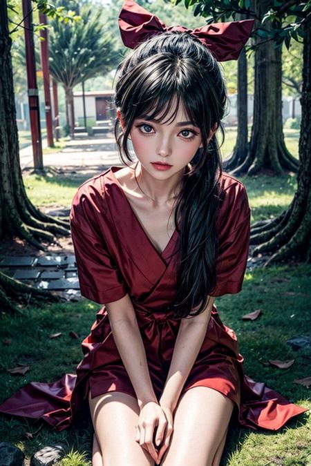 Moroh4 ribbon on hair bangs black hair ribbon on hair  collarbone ponytail japanese red clothes