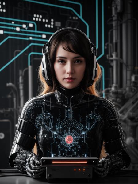 (Retro Cybernetics, vintage tech, modernized classic, old-school digital:1.69) (A beautiful woman, Hypernetwork Highlands) (HDR (High Dynamic Range), vibrant colors, high contrast, detailed, UltraHD, 8K, cinematic, 80mm, high detail, bokeh)