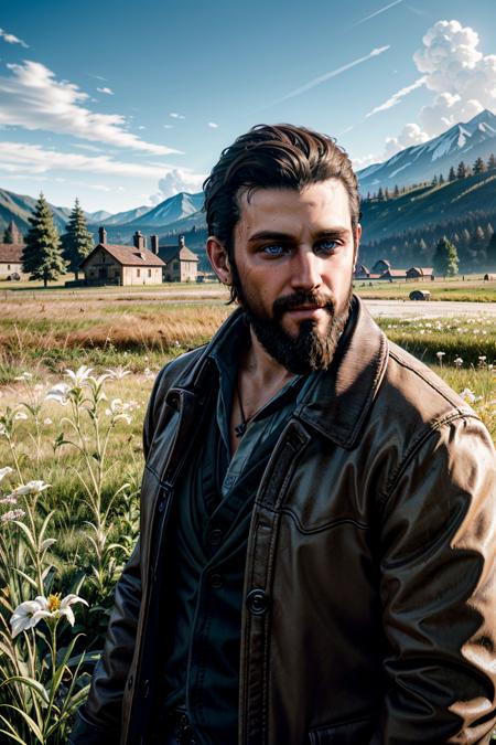 ((masterpiece, best quality))
<lora:add_detail:0.8>
 <lora:FarCry5John:0.8>
FarCry5John, 1boy, solo, brown hair, blue eyes, beard, looking at viewer, meadow, midday, sunlit field with scattered clouds