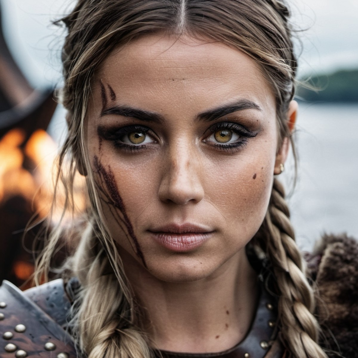 ((Skin texture)) high res portrait photo of a viking warrior princess,f /2.8, Canon, 85mm,cinematic, high quality, skin te...