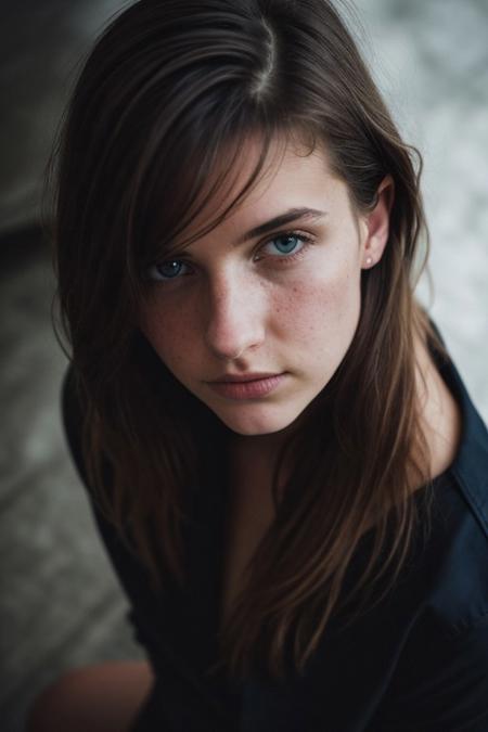 a 18 y.o french pretty modeling,(from_above:1.2),from_side,soft lighting,high resolution,professional grade,RAW photography,evocative composition,Cinematic Lighting,moody lighting,(freckles:0.7),perfect eyes,depth of field,virtual background,eyes_focus,