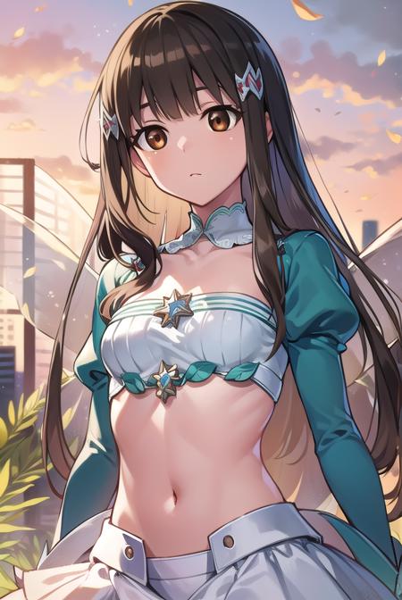 amagikoborii, <lora:amagikoboriitest:0.8>, 
koborii, (brown eyes:1.5), brown hair, long hair, hair flower, hair ornament, sidelocks, (small breast:1.2),
BREAK fairy wings, juliet sleeves, long sleeves, navel, puffy sleeves, thighhighs, white thighhighs, wings,
BREAK looking at viewer,
BREAK outdoors, city,
BREAK <lora:GoodHands-vanilla:1>, (masterpiece:1.2), best quality, high resolution, unity 8k wallpaper, (illustration:0.8), (beautiful detailed eyes:1.6), extremely detailed face, perfect lighting, extremely detailed CG, (perfect hands, perfect anatomy),