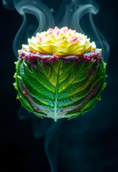 a space cake ,hypnotic,yummy,fumes looking like a majiuana leave floating up