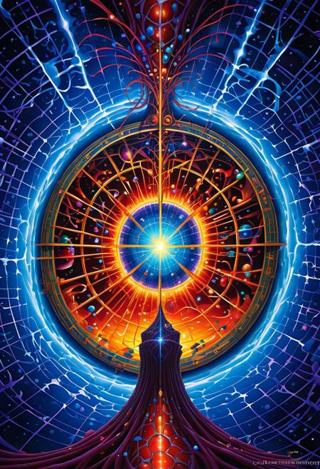 (The Antipode, a being from a mirror universe of antimatter:1.5), (particles shimmering with CP-symmetry violation:1.4), (anti-atoms glowing with inverted charge:1.6), paradoxical and complementary, (surreal art by Jacek Yerka and Rob Gonsalves:1.3), enantiomorphic patterns, ambichiral details, (emanating matter-antimatter asymmetry:1.7), inverted color background, negative hues, (a reflection from the other side of the looking glass:1.4)