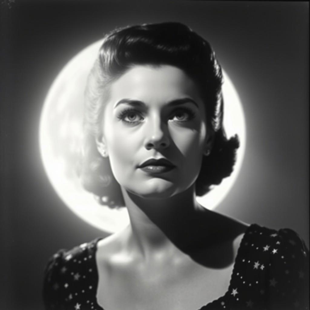 Moon with face of a woman, still from 1940s movie