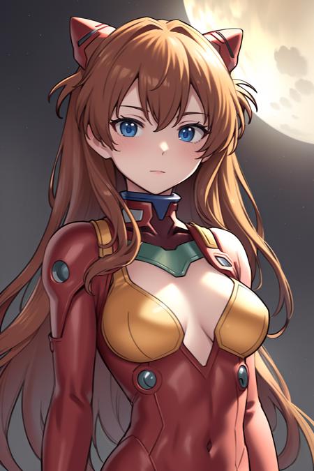 (best quality, masterpiece, colorful, dynamic angle, highest detailed)(Asuka Langley), upper body photo, fashion photography of cute red long hair girl (Asuka Langley), dressing high detailed Evangelion red suit (high resolution textures), in dynamic pose, bokeh, (intricate details, hyperdetailed:1.15), detailed, moonlight passing through hair, perfect night, (fantasy art background), (official art, extreme detailed, highest detailed), HDR+