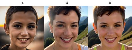 close-up, sun, woman, short hair, <lora:exposure_slider_v8_000000490:-4>, smile, detailed background,on top of mountain