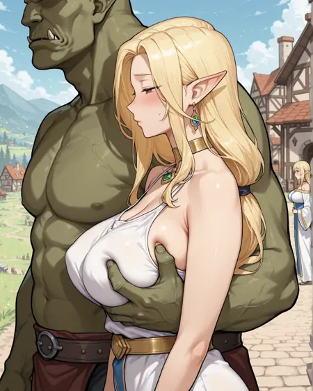 Side view two character (hand on another's shoulder/breast grab/ass grab/hand on anothers waist) (Illustrious)