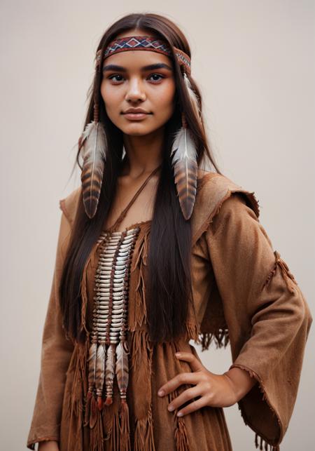 NativeAmericanGirlAiyana, (score_9, score_8_up, score_7_up), headband, headdress, feather hair ornament,