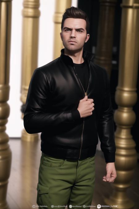 standing in front of a golden sculpture in a room with columns and columns, (Close-Up:1.3),
Standing at attention,
black jacket,green pants,black_tshirt,
<lora:Claude_Speed_GTA3-KK77-V1:0.7>,black_hair,
1 Man, 33yo,male,looking at viewer,(angry:1.0),
NSFW,official art,extremely detailed CG unity 8k wallpaper, perfect lighting,Colorful, Bright_Front_face_Lighting,
(masterpiece:1.0),(best_quality:1.0), ultra high res,4K,ultra-detailed,
photography, 8K, HDR, highres, absurdres:1.2, Kodak portra 400, film grain, blurry background, bokeh:1.2, lens flare, (vibrant_color:1.2) 
(Without_watermark:1.5)