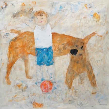 a kids play with dog Style by Heidi Rosin <lora:SDXL_Style_by_Heidi_Rosin_Sa_May-000003:1>