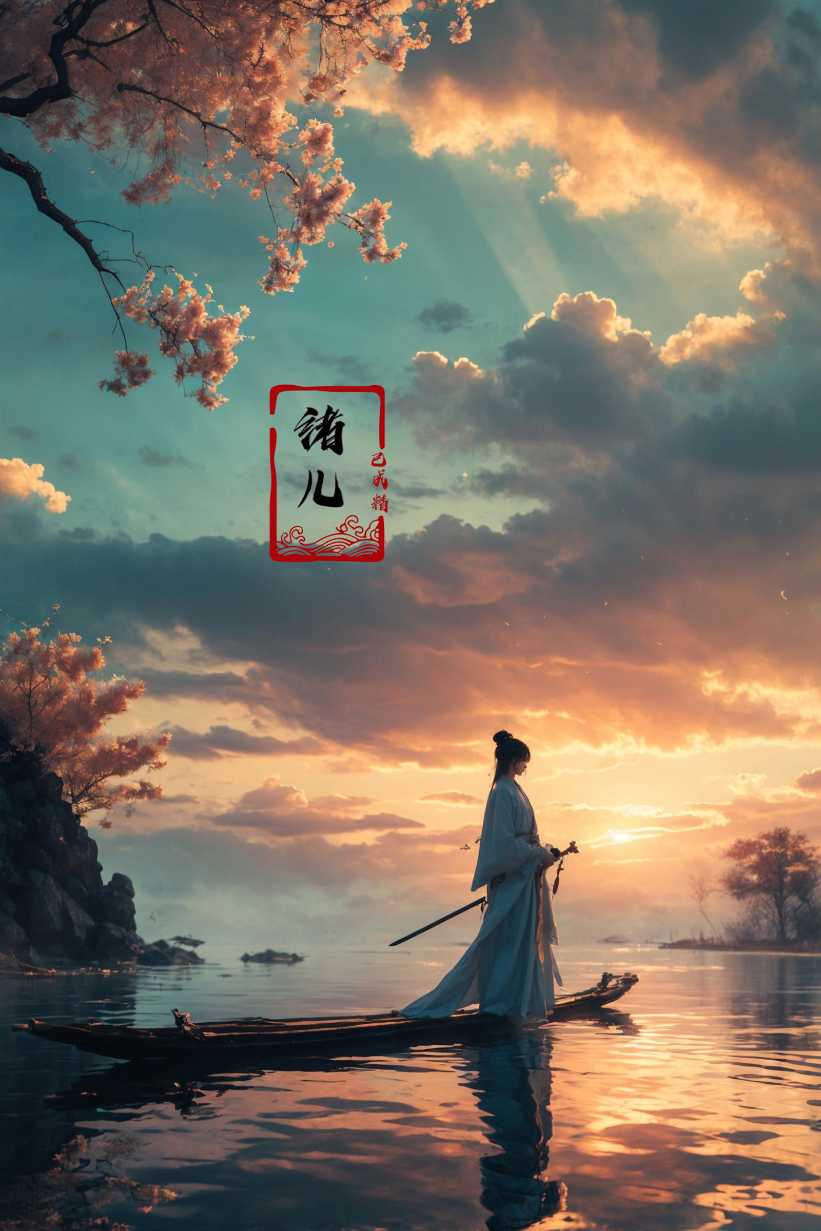 绪儿-山水渔夫 long raft with Landscape fisherman image by XRYCJ