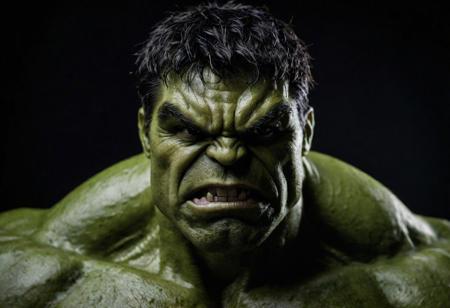 cinematic photo (hulk), . 35mm photograph, film, bokeh, professional, 4k, highly detailed, realistic, detailed, photo realistic, sharp focus, 8k, Close-up, grim smile, relaxed pose, portrait movie shot, serious, menacing, chiaroscuro style photo, dark background, minimalism, dramatic lighting, professional quality, dull highlights and shadows, natural and  original,