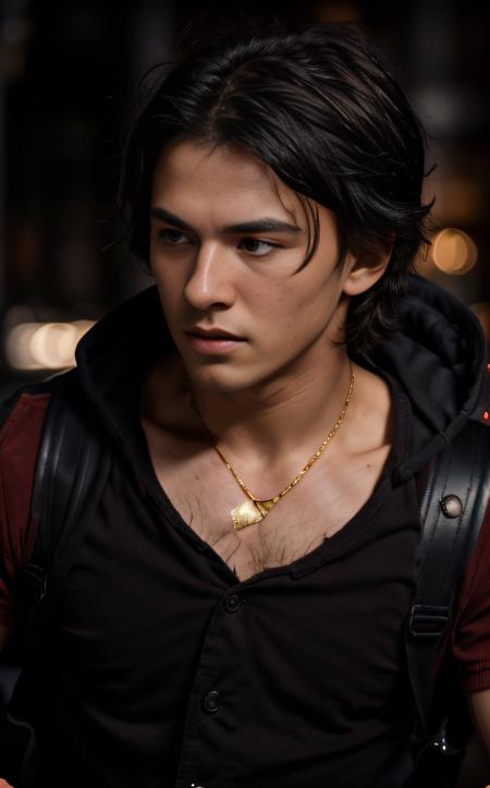 cinematic film still ((best quality)), ((masterpiece:1.2)), (detailed:1.2), Anime-style portrait, young male character, profile view, messy black hair, determined expression, red open-front shirt, gold buttons, X-shaped scar on chest, round yellowish-brown backpack, dramatic red gradient background, bold lines, vivid colors, traditional anime style.
  <lora:epi_noiseoffset2:1> <lora:sarah:0.7> . shallow depth of field, vignette, highly detailed, high budget, bokeh, cinemascope, moody, epic, gorgeous, film grain, grainy