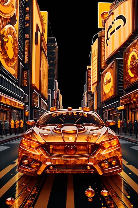 civit logo with female made of ral-amber <lora:ral-amber-sd15:1> on billboard screen on a amber timesquare at night, orange and brown neon light, futuristic car on the street