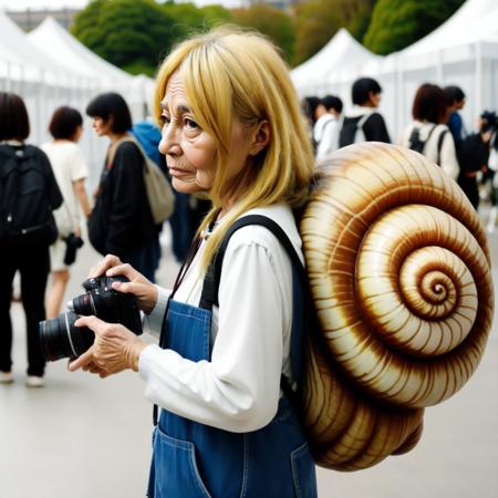 snail shell spiral snail tourist snail camera taking picture