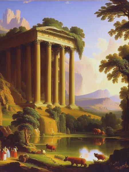 <lyco:ThomasCole:1.0> The Arcadian or Pastoral State by Thomas Cole with capybaras