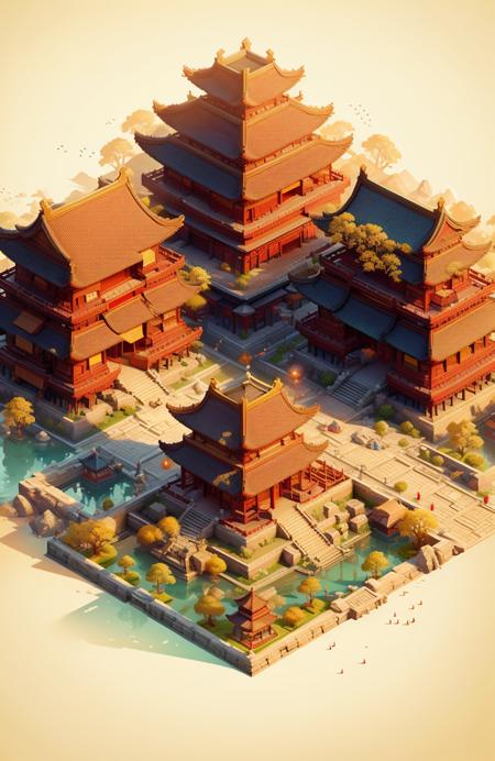 isometric chinese style architecture