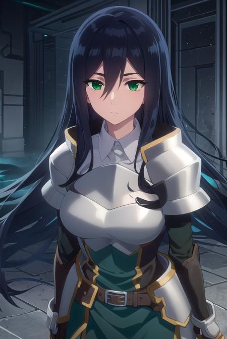 theodoradephilo, <lora:theodora dephilo s1-lora-nochekaiser:1>,
theodora dephilo, long hair, black hair, hair between eyes, very long hair, (green eyes:1.3),
BREAK gloves, black gloves, belt, fingerless gloves, armor, shoulder armor, breastplate,
BREAK outdoors,
BREAK looking at viewer, (cowboy shot:1.5),
BREAK <lyco:GoodHands-beta2:1>, (masterpiece:1.2), best quality, high resolution, unity 8k wallpaper, (illustration:0.8), (beautiful detailed eyes:1.6), extremely detailed face, perfect lighting, extremely detailed CG, (perfect hands, perfect anatomy),