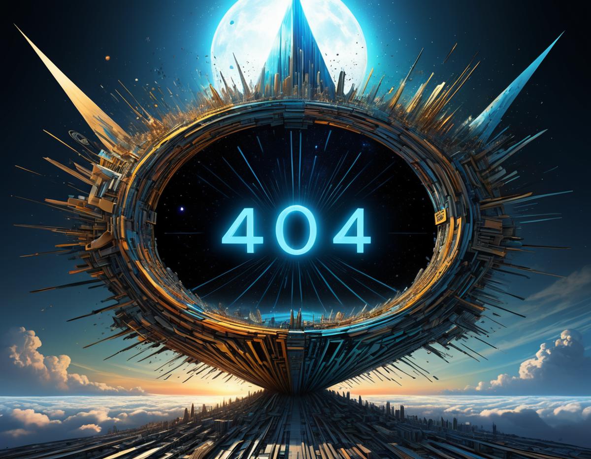 A futuristic 3D image of a large blue circle with the number 404 on it.