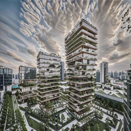 hrise, two highrise aparment buildings, architectural photography, highrise condominium, Kengo Kuma,