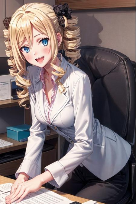 (exceptional, best aesthetic, new, newest, best quality, masterpiece, extremely detailed), 1girl, solo, dairenjisuzuka, blush, smile, open_mouth, office_lady, business_suit, looking_at_viewer, office