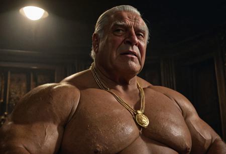 (photo, realistic, raw), (nighttime, at night, dark, dark hard shadows, cinematic atmosphere, movie grain, hazey atmosphere), closeup from below, (brute, etherial, spiritual, emperor, king, god), old burly buff gentleman, old manly mature man, combed back hair,  doublechin, old tanned grandpa, wrinkly neck, proud big chest, thick neck, armpits, tanned skin, tight golden spandex, gold jewellery, gold necklace, in a dark locker room at night, nighttime, arrogant disgusted disappointed smile, intimite situation, romantic atmosphere, stern, serious, angry, sad expression,