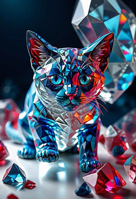 Ultrarealistic. sharp focus, dynamic lighting. play of light, reflection, refraction, Raytracing, Ultra detailed. crystalized. A blue cat made of rp_slgd.
