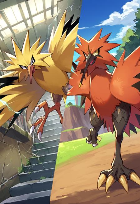 Zapdos＆Galarian Zapdos (Pokemon/ポケモン)-Pony/Illustrious Poke_Zapdos-Pony