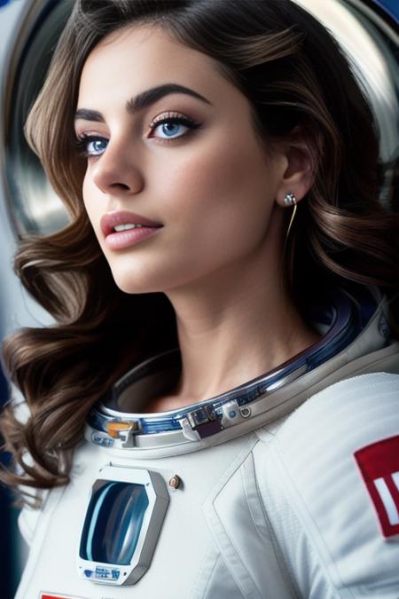 portrait photo of  yaelshelbia-3600 (((as an astronaut, floating in space))) (RAW, analogue, Nikon Z 14mm ultra-wide angle lens, award-winning glamour photograph, ((best quality)), ((masterpiece)), ((realistic)), skin pores, subsurface scattering, radiant light rays, high-res, detailed facial features, high detail, sharp focus, smooth, aesthetic, extremely detailed, (extremely detailed eyes, extremely detailed iris)