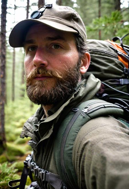 close-up photo of a 
Current Day Wilderness Survivalist
Camouflage attire, rugged backpack, wilderness shelter, survivalist skills, bushcraft expertise, foraging expedition, outdoor adventure, wilderness navigation, primitive tools, fire-making techniques, naturalist knowledge, self-reliant lifestyle, backcountry trekking, wildlife encounter, off-grid living, survival instinct.
cinematic, sharp focus, intricate, cinematic, dramatic light