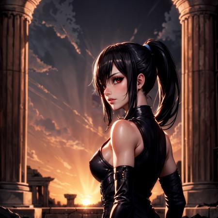 <lora:succubus002:0.6>,<lora:add_detail:1>,looking at viewer,
succubus,1girl,ponytail,black hair,
ancient ruins,sunset,