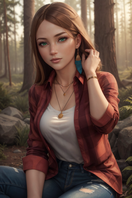 rachelamber red plaid shirt, ripped jeans, blue feather earring, 