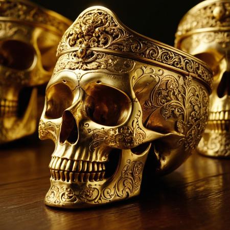 cinematic still Imagine a skull-shaped cup adorned with intricate golden embellishments, Crafted from gleaming gold, ornate engravings cover its surface . emotional, harmonious, vignette, 4k epic detailed, shot on kodak, 35mm photo, sharp focus, high budget, cinemascope, moody, epic, gorgeous, film grain, grainy, Imagine a skull-shaped cup adorned with intricate golden embellishments, Crafted from gleaming gold, ornate engravings cover its surface, delicate, elegant, luxurious, dramatic background, constructed, symmetry, illuminated, sharp focus, beautiful, impressive, highly detailed, rich bright colors, inspired, deep color, cinematic, complex, colorful, surreal, alive, vivid