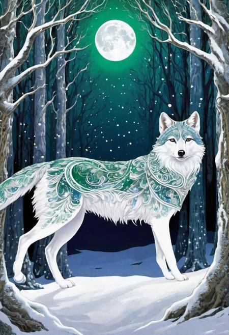 Astral Aura, Amidst a silvery winter's night, a small, agile creature, reminiscent of legends and fairy tales, flits through the moonlit forest. Its coat, a tapestry of deep forest green and frosty white, blends seamlessly with the enchanted winter surroundings. With a snout that twitches in the crisp air and keen, bright eyes surveying the landscape, it moves with a purposeful grace, akin to a guardian spirit of Christmas lore. On its back, a tiny, intricately carved wooden pack, adorned with holly and mistletoe, overflows with miniature gifts, each wrapped in paper that twinkles like starlight. As it bounds softly over the snow, its presence brings a sense of wonder and joy, weaving the magic of the holidays into the heart of the wilderness., astral, colorful aura, vibrant energy