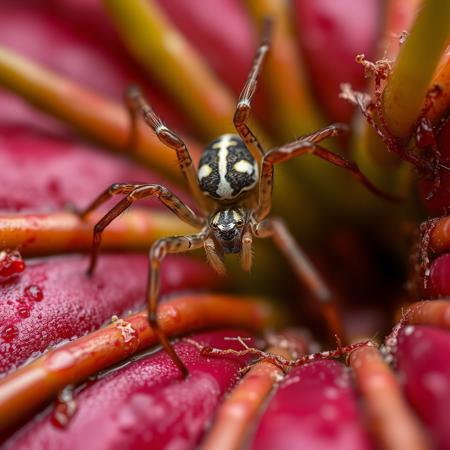 a very detailed close picture of an spider in a carnivourus plant