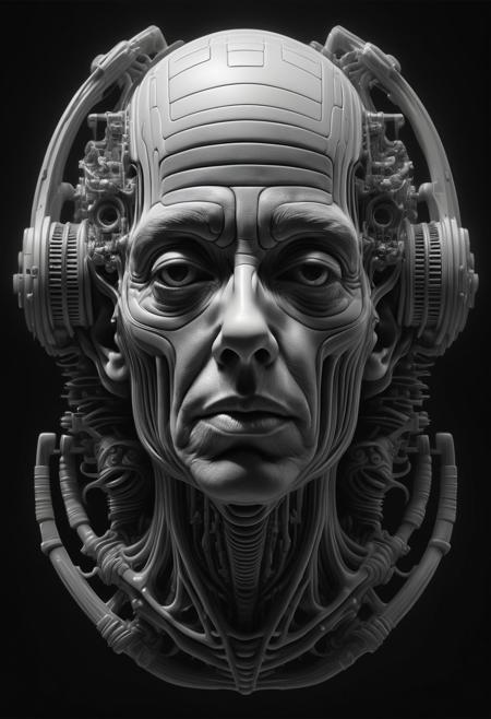 Surreal futuristic portrait of a human head, 
black and white still, 
digital Art, 
perfect composition, 
beautiful detailed intricate insanely detailed octane render trending on artstation, 
8 k artistic photography, 
photorealistic concept art, 
soft natural volumetric cinematic perfect light, 
chiaroscuro, 
award - winning photograph, 
masterpiece, 
oil on canvas, 
raphael, 
caravaggio, 
greg rutkowski, 
beeple, 
beksinski, 
giger