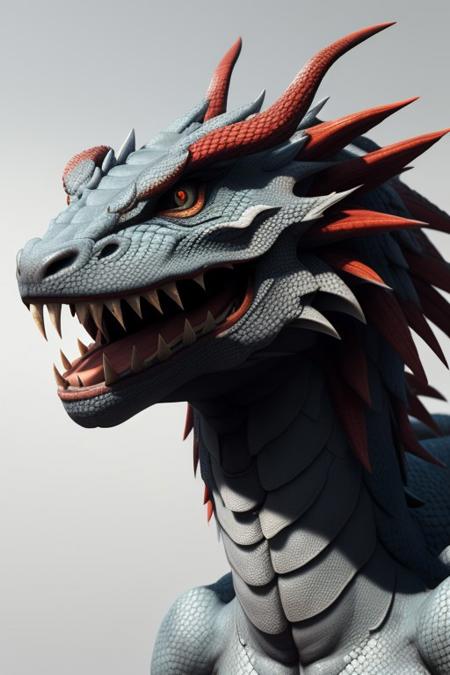 Asian dragon,  White snake gradient  color, rough, textural, broad brush strokes, red color prominent detailed, alienzkin, silhouette, c4d, blender, raytracing, unreal engine 5, render 3d, face close up, Red Simple background,