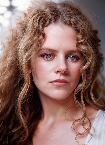 portrait of skswoman, withdrawn , wearing prom dress , with Beachy waves , background Alphonse Mucha epic (photo, studio lighting, hard light, sony a7, 50 mm, matte skin, pores, colors, hyperdetailed, hyperrealistic), <lyco:Nicole Kidman:1.2>