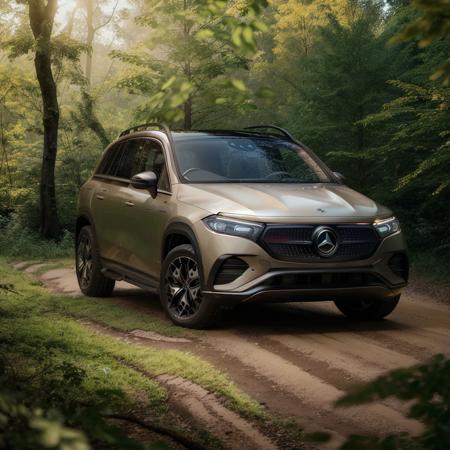 Commercial photograph of an EQE SUV Mercedes traversing forest, lush, green, golden hour, cinematic, 4k, volumetric lighting <lora:MercedesEVs-05:1>, (good composition), (in frame), centered, 8k, 4k, detailed, attractive, beautiful, impressive, photorealistic, realistic, cinematic composition, volumetric lighting, high-resolution, vivid, detailed, stunning, professional, lifelike, crisp, flawless, DSLR, 4k, 8k, 16k, 1024, 2048, 4096, detailed, sharp, best quality, high quality, highres, absurdres