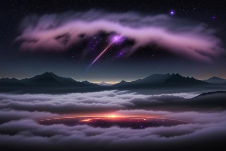 score_9_up, score_8_up, score_7_up, deep space, cloud, dark purple sky, scenery, landscape, fog, different colored stars, galactic scenery,