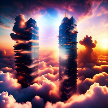 (cloudtowers style:1) a very tall building in the middle of some clouds <lora:djzCloudTowersV21:1>