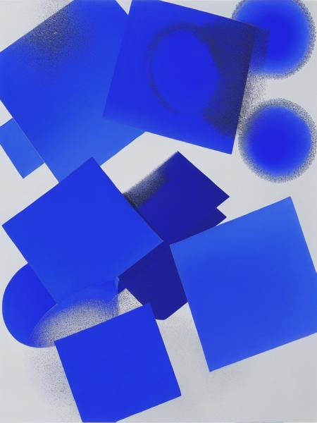 <lyco:YvesKlein:1.0> a scanned abstract artwork incorporating these concepts in Yves Klein blue,