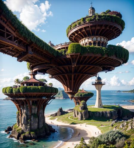 Many islands are suspended in the air with many small airships flying around, cities, fantasy, magical plants growing, extreme details, realistic light, epic composition, (complex details), (complex design, ultra-details :1.2), Art Station, (Masterpiece, Best Quality), Ultra HD, 32k