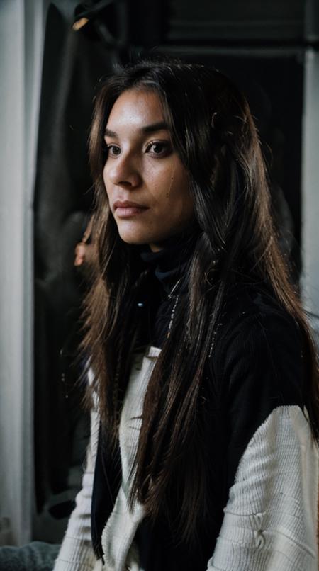 portrait fashion photography of (ohwx vanes:1.2) standing in front of a spot light taken on Fujifilm X-T4 Mirrorless Camera, wearing a black turtleneck, messy hair, flat chest, <lora:lora_sks_vanes_v1:0.85>, (looking at viewer:1.3), (eye contact:1.3), in a dark studio, bokeh, dusk, flat lighting, (soft saturation:1.2), <lora:add_sharpness:-0.6>, <lora:photoblend:0.4>, <lora:epi_noiseoffset2:0.6>, <lora:add_detail:0.4>, <lora:flatchest-smallbreast_v10:0.7>