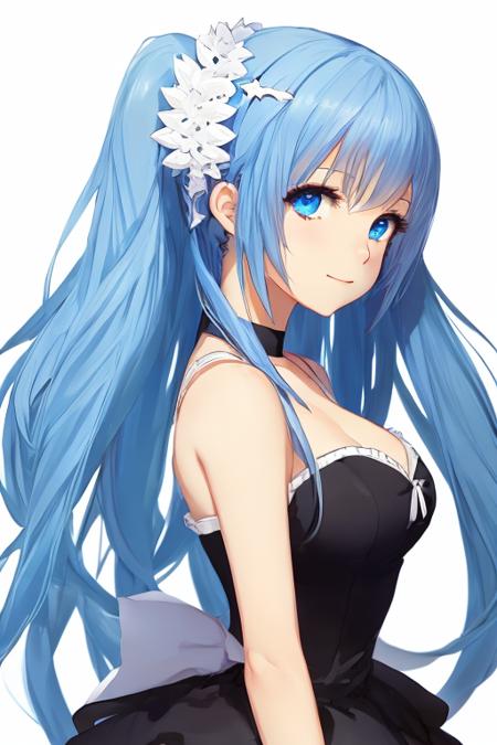 1girl,(anime),face,cartoon,white|blue hair,black|white dress,upper body, masterpiece,best_quality, simple background,    <lora:ASK-000004:1>