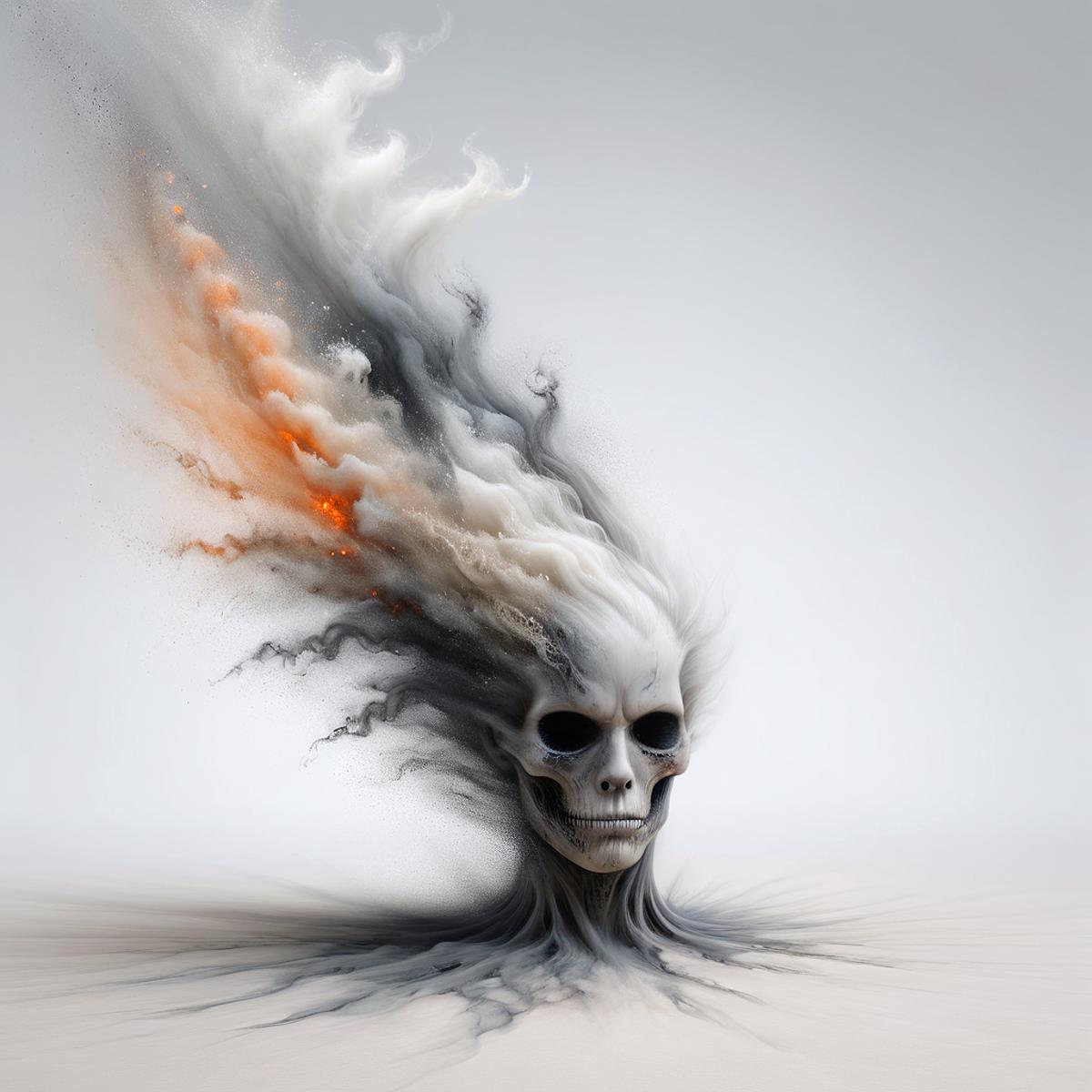 A skull with an explosion of fire surrounding it.